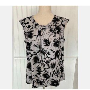 Kasper Sz M So Cute Floral Knit Top Blouse Slight Cap / Sleeveless Black & Gray